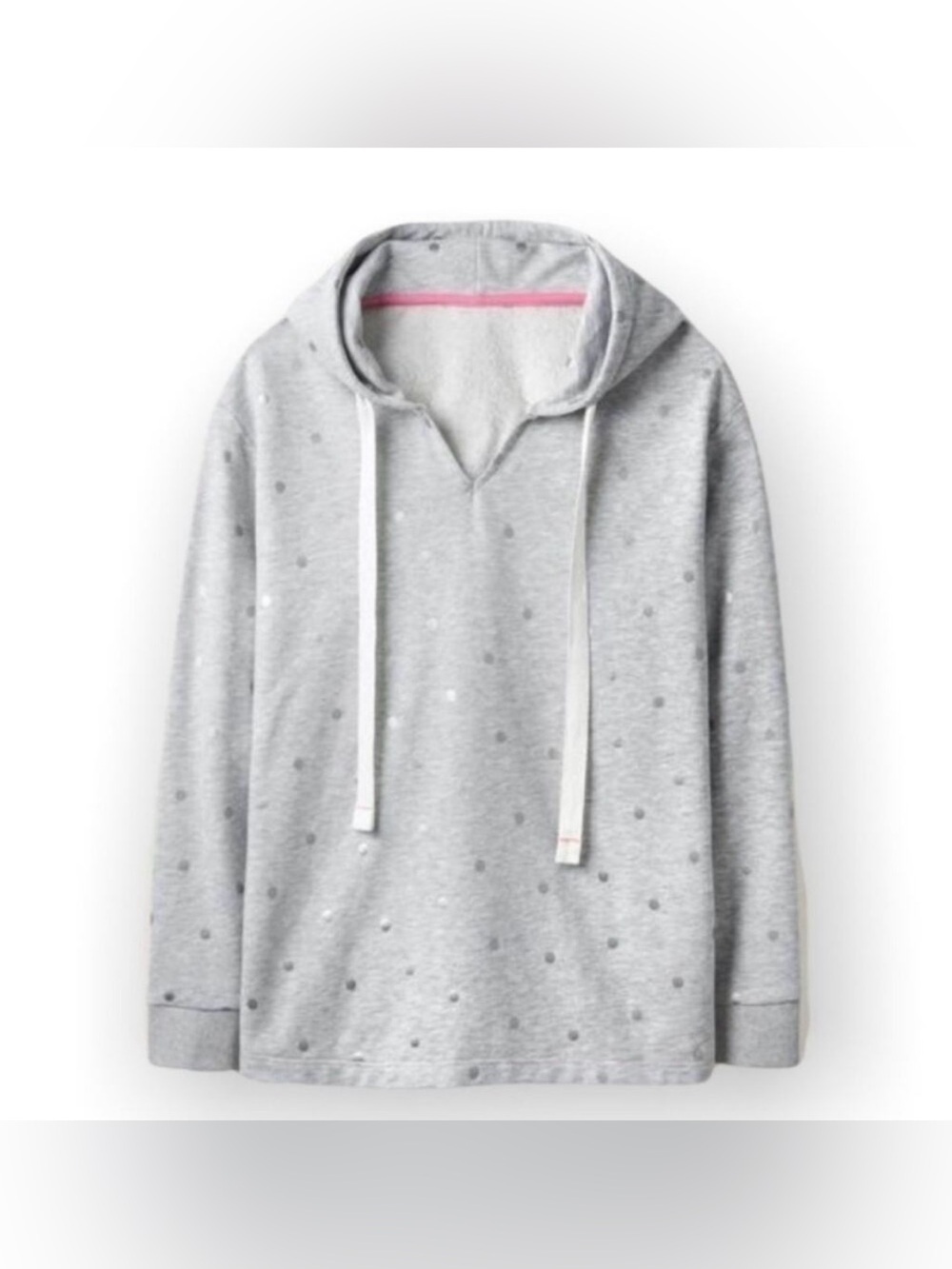 BODEN Jersey Polka-Dot Lounge Hoodie Sweatshirt Metallic Heather Gray Size XS - Picture 3 of 13